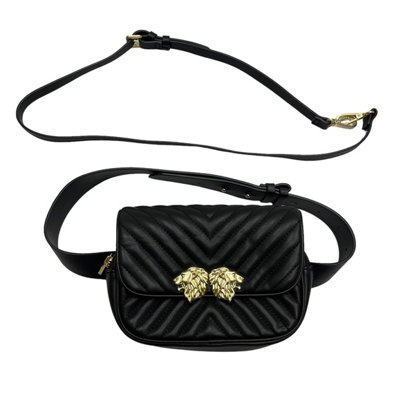 Zara Bags Zara Belt Bag Convertible Shoulder Bag Black Cross Body Bag Golden Lionhead Lion
